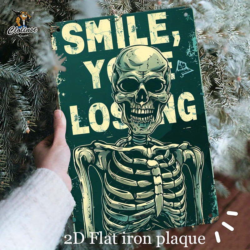 Halloween Skeleton Decoration - Vintage Skeleton Metal Sign 
