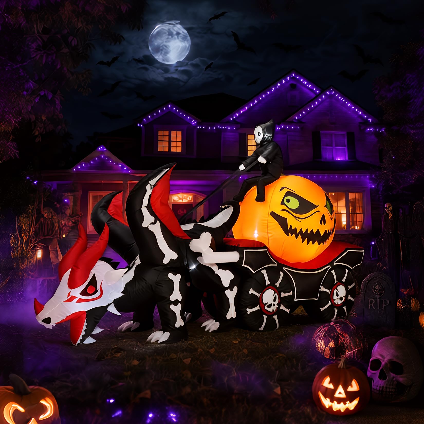 Halloween Pumpkin Decor Led - 8.9FT Lighted Inflatable Halloween Decoration Pumpkin