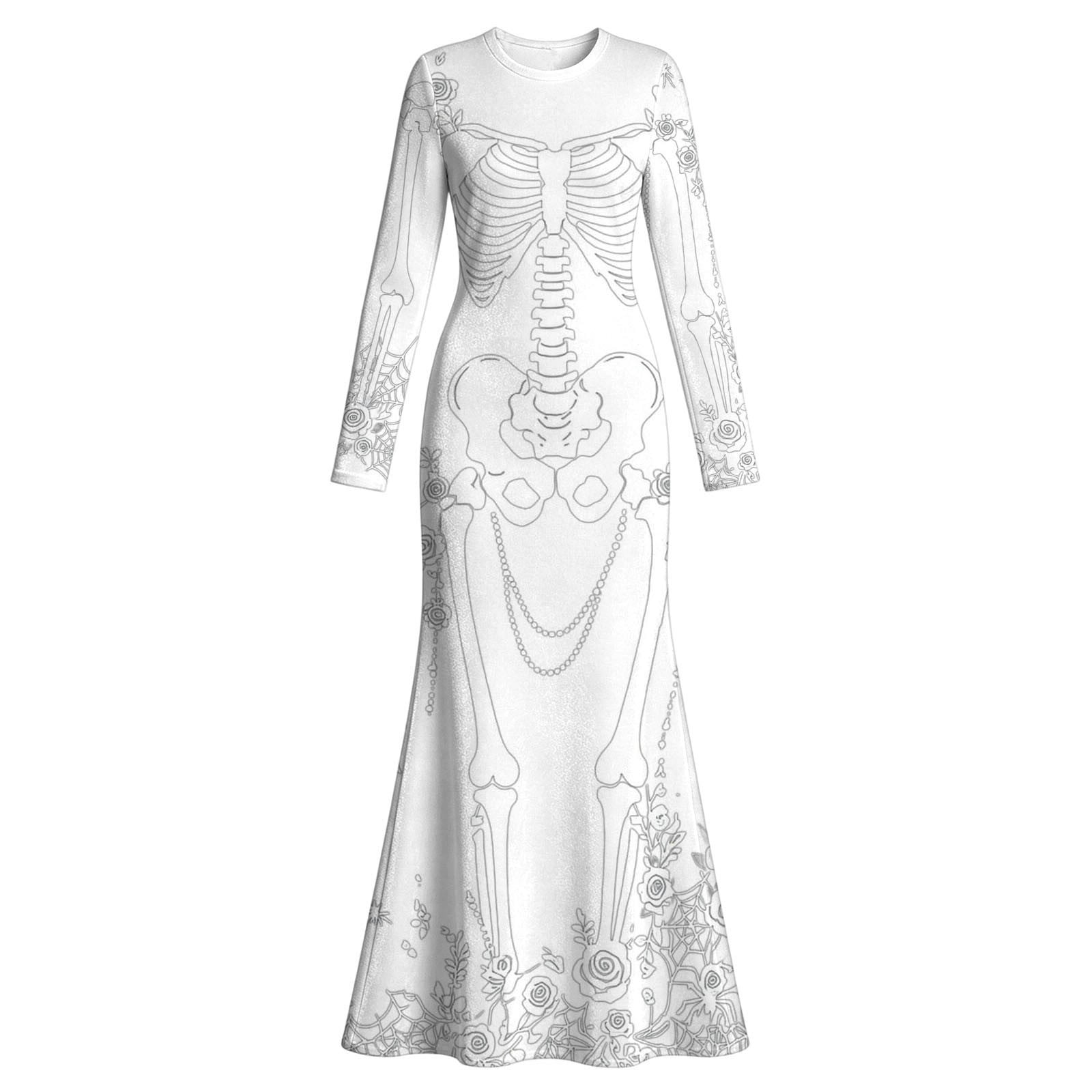 Women Skeleton Rose Print Maxi - Halloween Skeleton Decoration ulasan dan harga