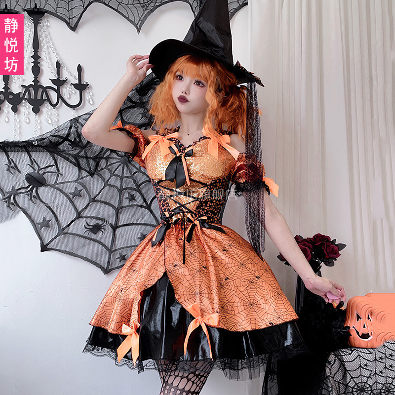 Adult Womens Halloween Orange  - Spider Web Halloween Decoration ulasan dan harga