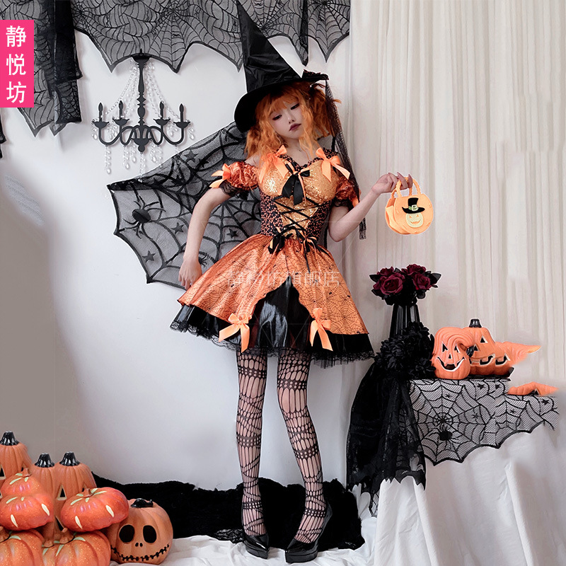 Adult Womens Halloween Orange  - Spider Web Halloween Decoration ulasan dan harga